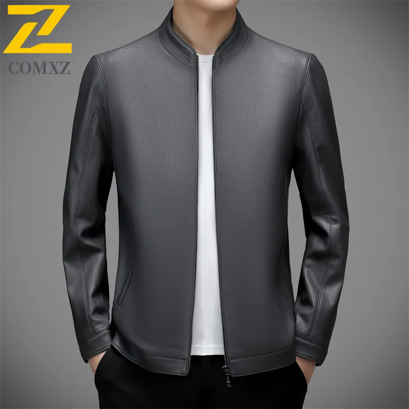 New Autumn Leather Jacket Male 2025 Light Luxury Stand Collar Business Casual Leather Coat Premium Fashion Comfort Outerwear