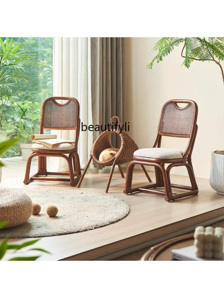 Indonesian Natural Plant Mini Rattan Chair Small Chair Balcony Single Leisure Chair Stool Woven Short living room furniture