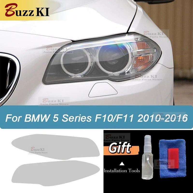 For BMW 5 Series F10 F11 Touring 2 Pcs Car Headlight Protective Film Smoked Black Tint Wrap Vinyl Transparent TPU Repair Sticker