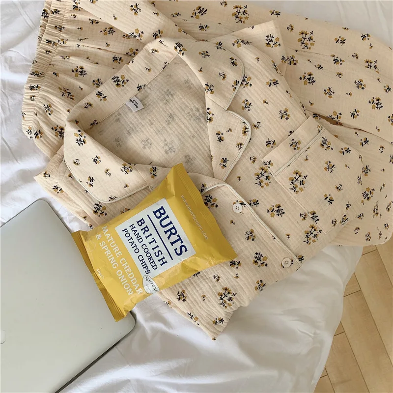 Cotton Sleepwear Print Pajama Sets Women Autumn Long Sleeve Trouser Kawaii Clothes Nightwear Korean Homewear Buttons Girl Pajama