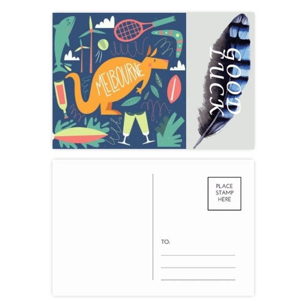 Melbourne Australia Kangaroo Tennis Surfing Lucky Feather Postcard Set Thanks Card Mailing Side 20pcs