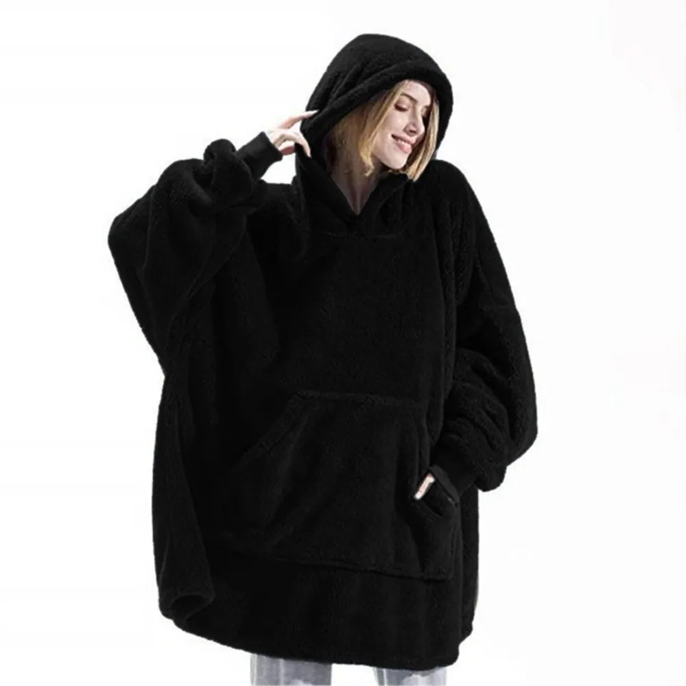 2024 Winter Vrouwen Dubbelzijdige Warme Hoodie Deken Oversize Grote Zak Warm Paar Losse Sweatshirts Vrouwen En Mannen Gewaad