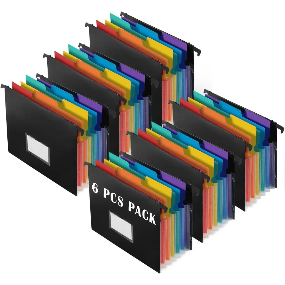

7-Pocket Hanging File Folder with Retractable Hooks, Expandable Accordion Organizer for Filing Cabinet or On-The-Go Use (6 Pack)