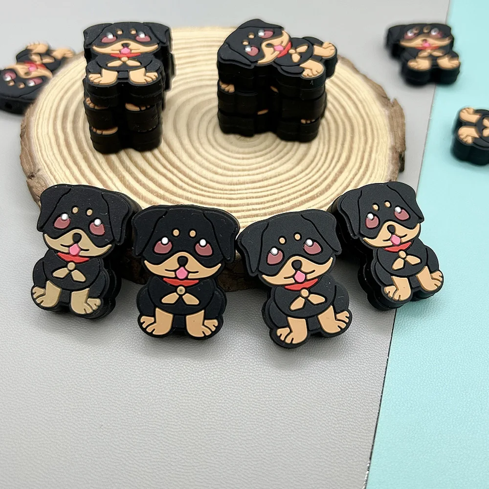 Contas de silicone para Cadeia Chupeta do bebê, Rottweiler DIY, colares dos desenhos animados, enfermagem segura, mastigação, Presente Kawaii, 10 pcs por lote