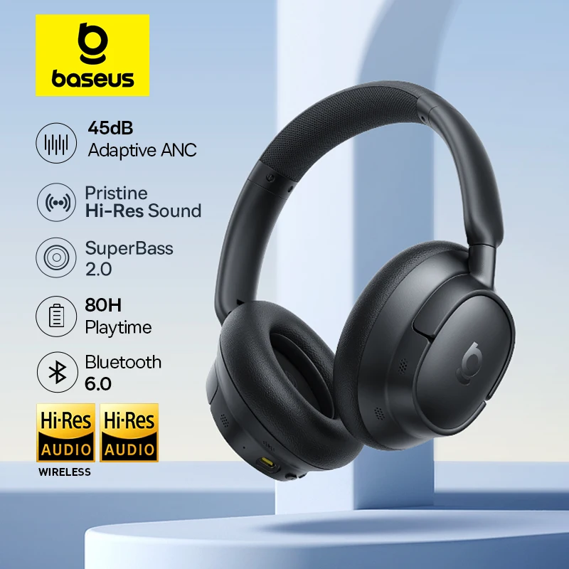 

BASEUS EH10 NC Head Mounted Headphones 45dB Active Noise Reduction Hi Res Sound Quality 80H Battery Life Bluetooth 6.0
