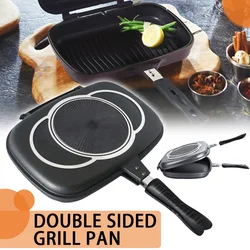 Double Sided Grill Pan Portable Durable Baking Tray Frying Pan Non Stick Pots Kitchen Cooking Tools For Home Camping 32/36cm