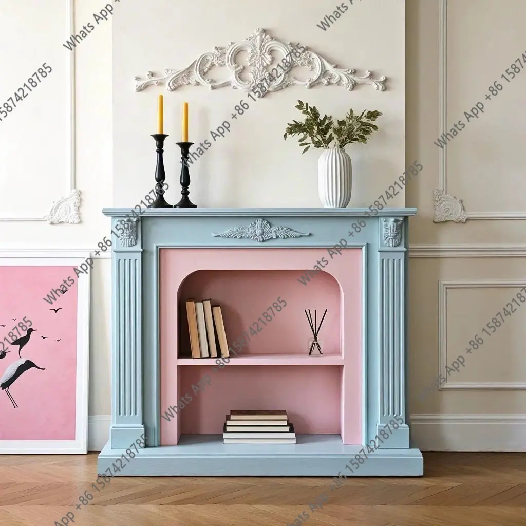 

Каминный шкаф в французском стиле из массива дерева, окрашенный, декоративная полка для камина, для гостиной, для дома, для небольшой квартиры, прихожая