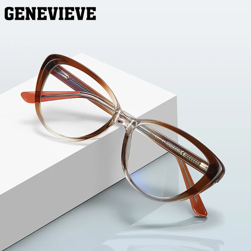 GENEVIEVE Cat-Eye Design Women's Progressive Multifocal Blue Light Blocking Photochromic Glasses Customizable Prescription 2317