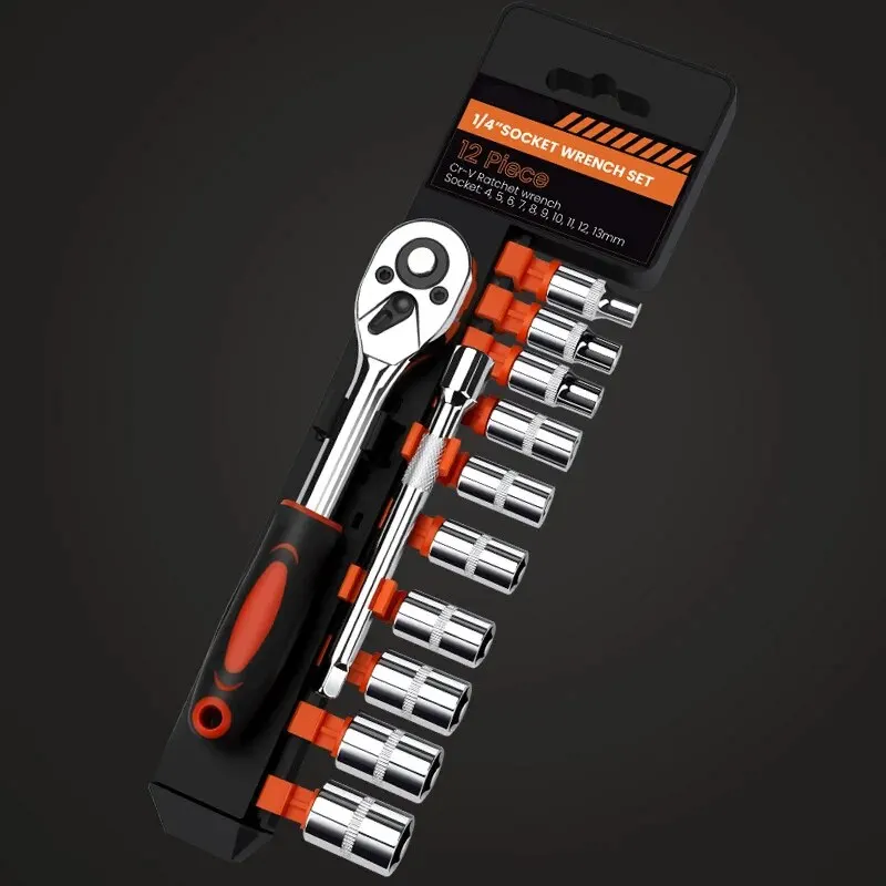 Socket Wrench, 12 Piece Set of Multifunctional Tools, Ratchet Quick Maintenance Car Set, Ratchet Quick Wrench Combination