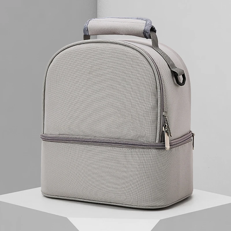 Paquete de doble capa de aislamiento de moda, bolso de gran capacidad de Color sólido para mamá, bolso de viaje para Picnic, bolso portátil para