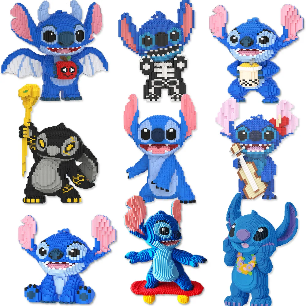 

Cool Black Stitch Magic Building Block Kawaii Baby Stitch Angel 3D DIY Model Cartoon Assembled Bricks Toy For Kids Santa Gift