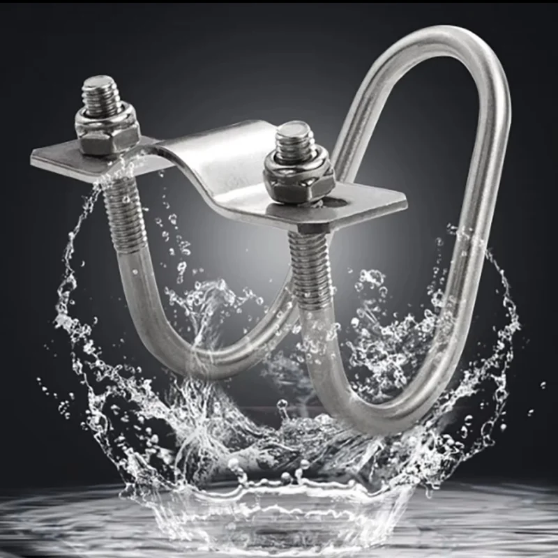 1pcs U Bolt M6 M8 304 Double U-Cross Pipe Clamp Screw Steel Connector Scaffolding Fixing Cross Clamp Special shaped Pipe Buckle