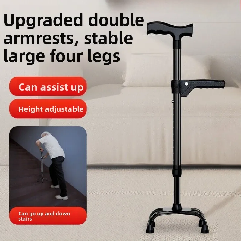 

Medical Crutches, Anti-slip Four-legged Walking Sticks for The Elderly Double-handled Support Rehabilitation Assistance Crutch