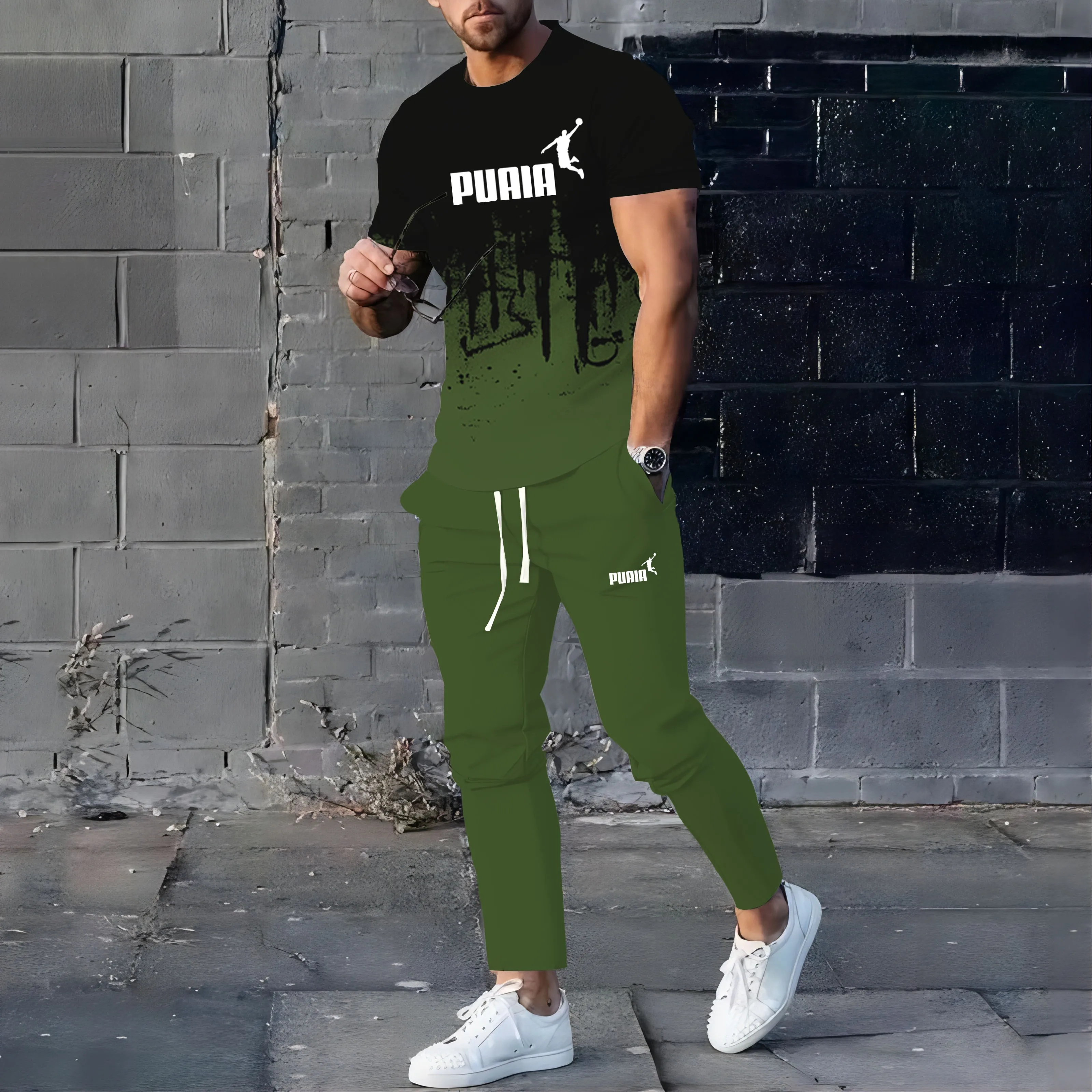 

Комплект спортивной одежды мужской из футболки и брюк, модная дышащая футболка и штаны, комплект спортивной одежды, лето