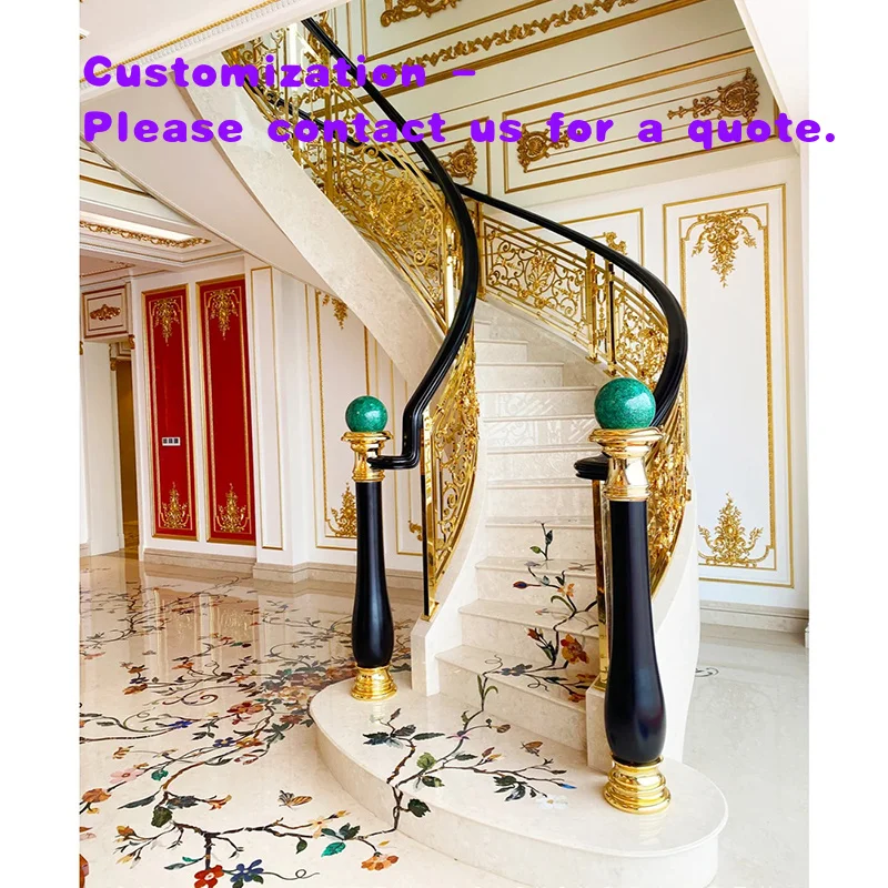 custom.Hotel Interior Marble Rotating Staircase with Unique Jet Spraying Design Natural Marble Shape Glass Ra