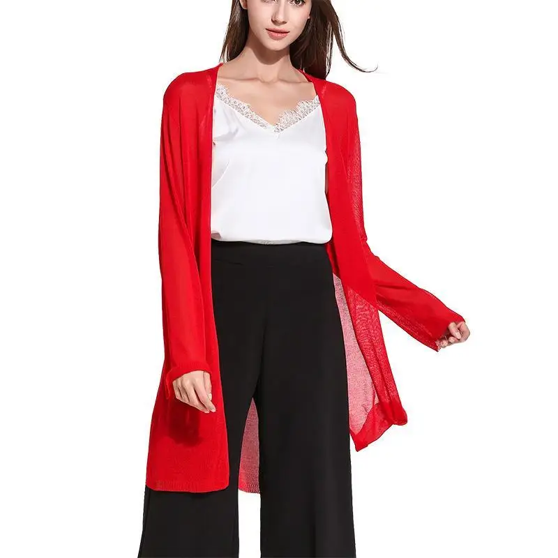 เสื้อคลุมคาร์ดิแกนไหมพรมถักทรงหลวม สีพื้น รุ่นใหม่ สไตล์สบายๆ สำหรับผู้หญิง นำเข้าจากต่างประเทศ