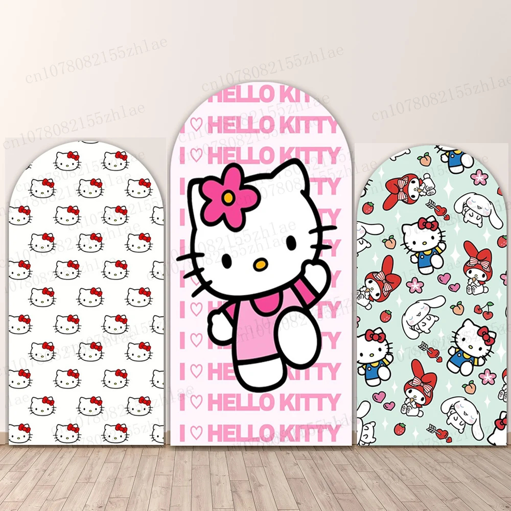 

Hello Kitty Birthday Party Photo Background Arch Cartoon Photography Backdrop Baby Shower Photography Backdrop