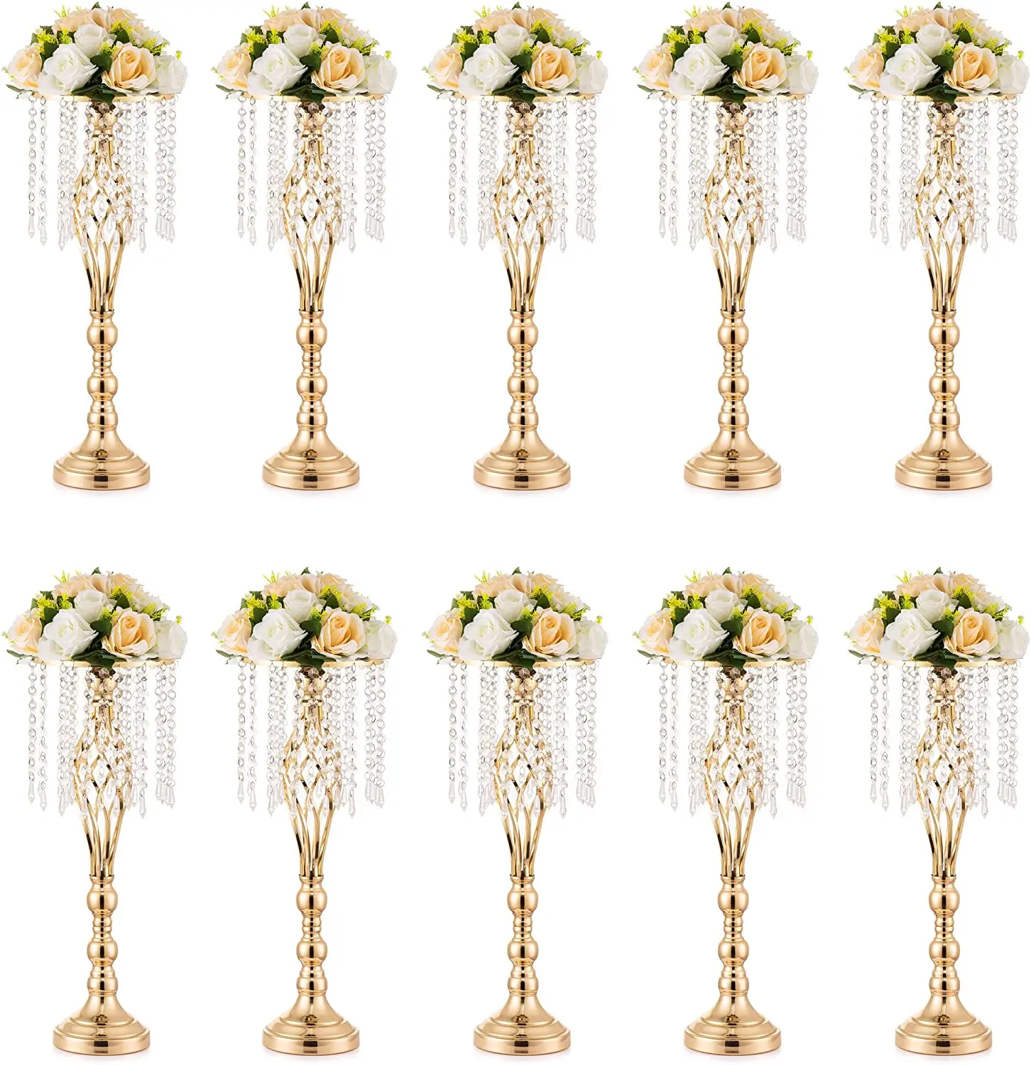 14 Pcs Gold Vase for Wedding Centerpieces Table Decorations with Chandelier Crystals, Flower Vase, Wedding Metal Flower Stand