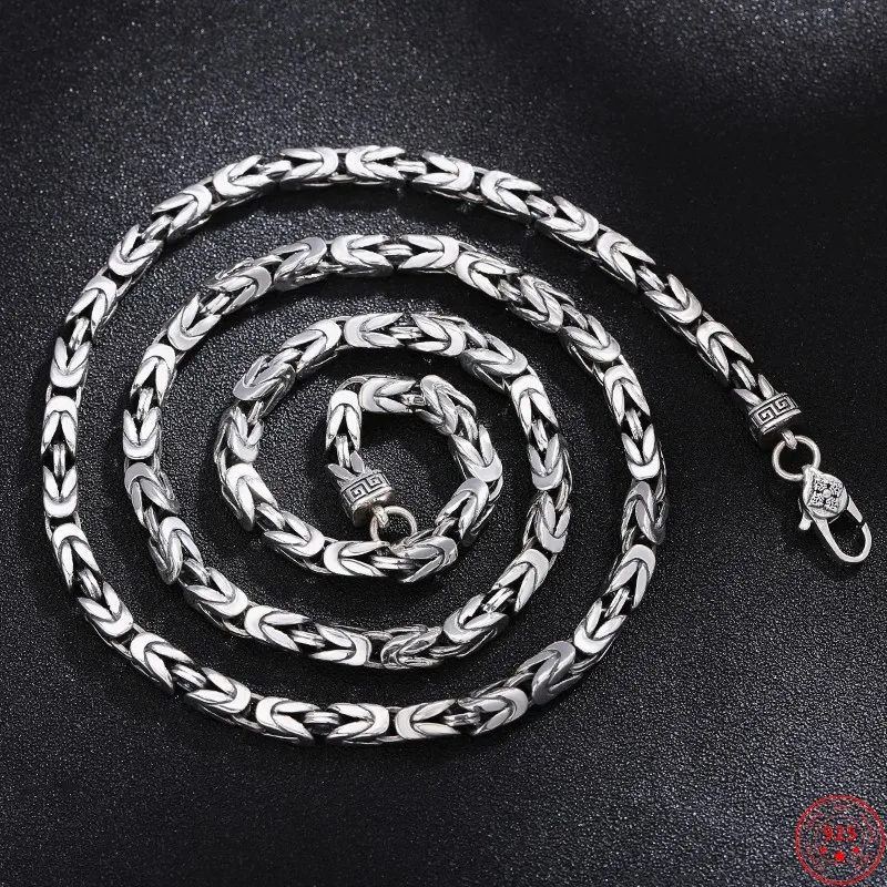 

S925 Sterling Silver Necklace for Men Women New Fashion Vajra Pestle Pattern Weaven 3mm 4.5mm Bamboo-chain Jewelry Wholesale