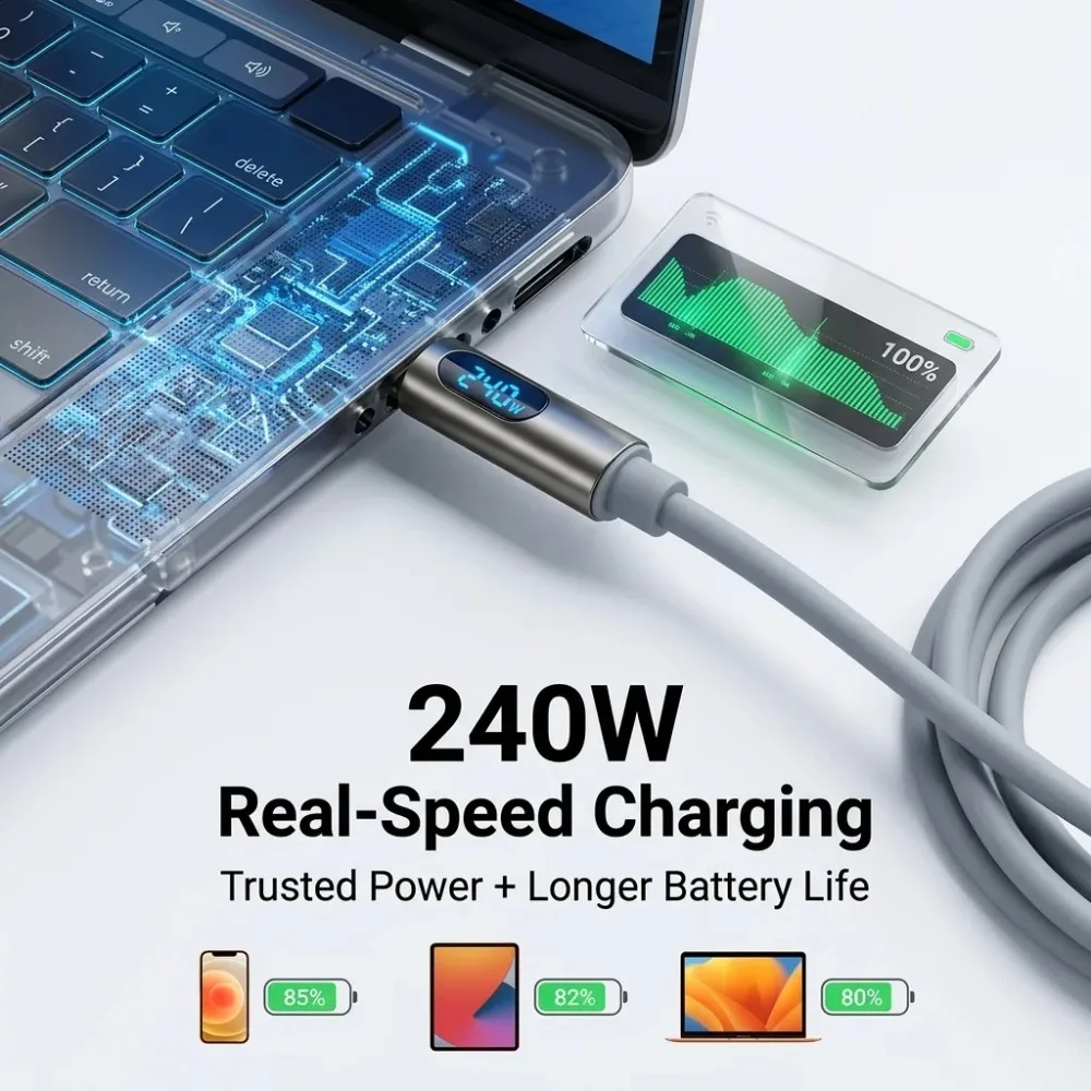 NNBILI USB C to Type C Cable with LED Display Type C Fast Charger Cable PD 240W Charging Cord for iPhone 16 17 Pro Macbook Pixel