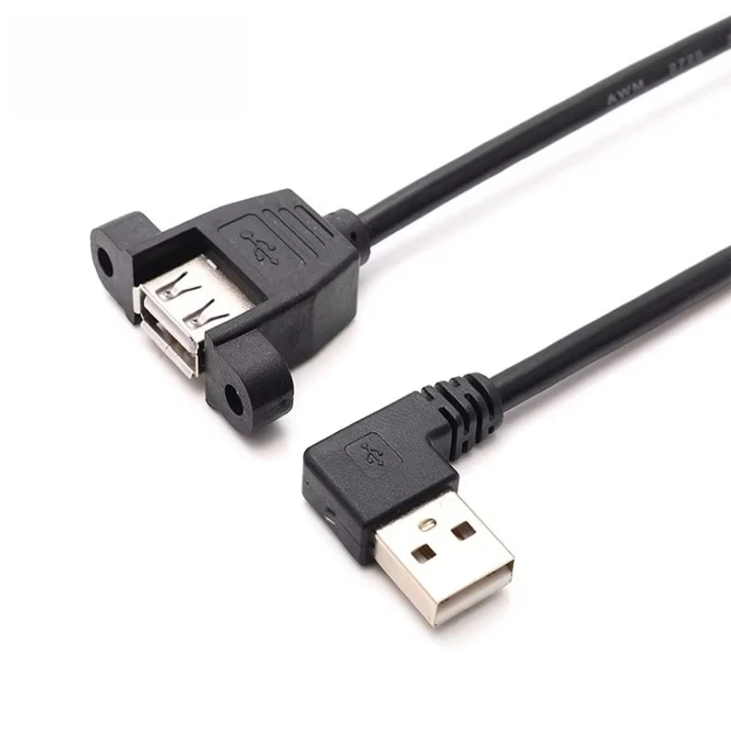 10pcs/lot 90 Degree Right Angle USB 2.0 A Male to Female M/F Screw Lock Panel Mount Extension Cable Shielding 30cm + Screws