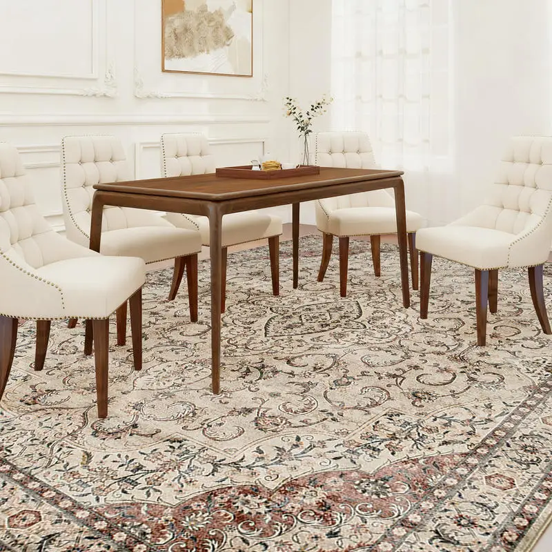

HOMCOM Area Rug 8x10, Machine Washable Rug, Non-Slip Classical Floral Print Floor Carpet for Living Room, Bedroom, Mixed-Brown