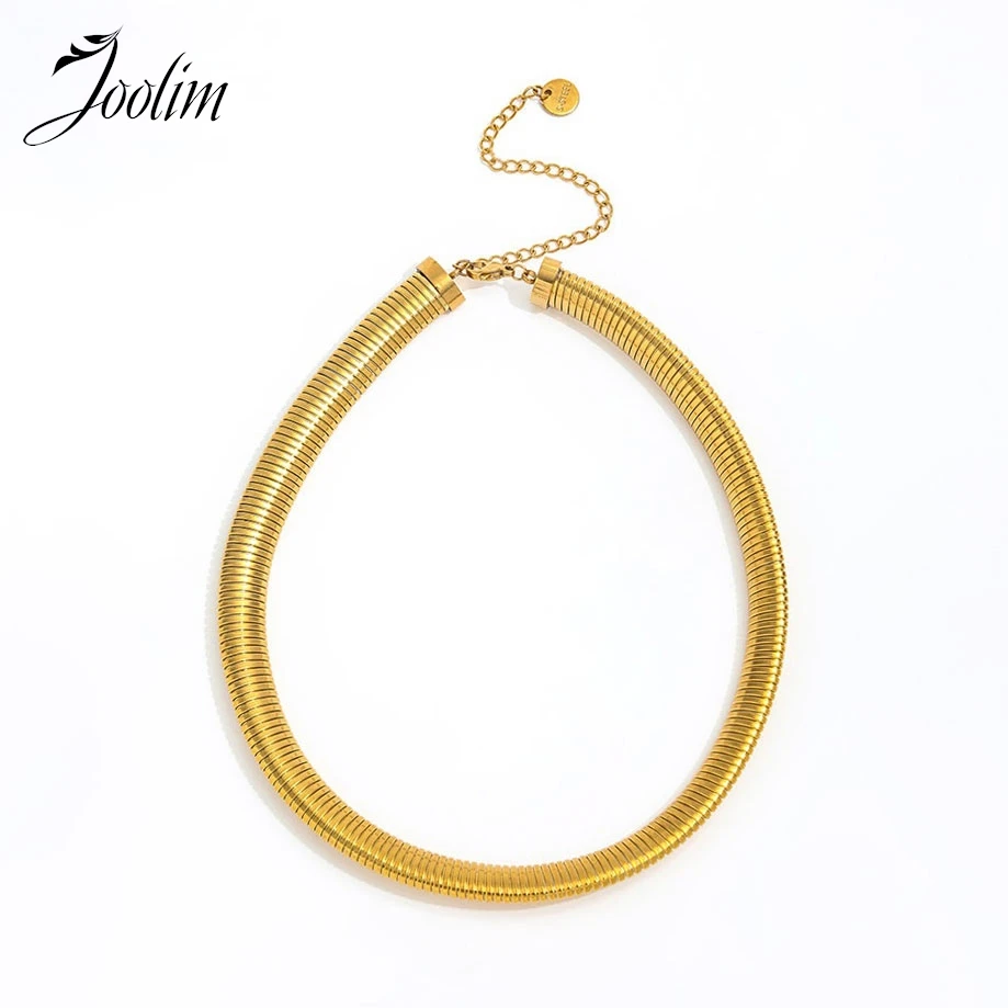 

Joolim Jewelry Wholesale Waterproof Hypoallergenic Fashion Simple Chunky Elastic Snake Chain Stainless Steel Necklace for Women