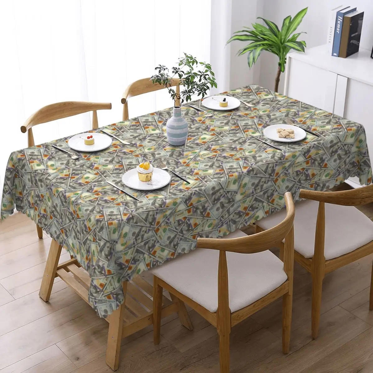 Giant Money Background 100 Dollar Bills Custom Rectangular Tablecloth Oilproof Table Cover for Dining Events Table Cloth