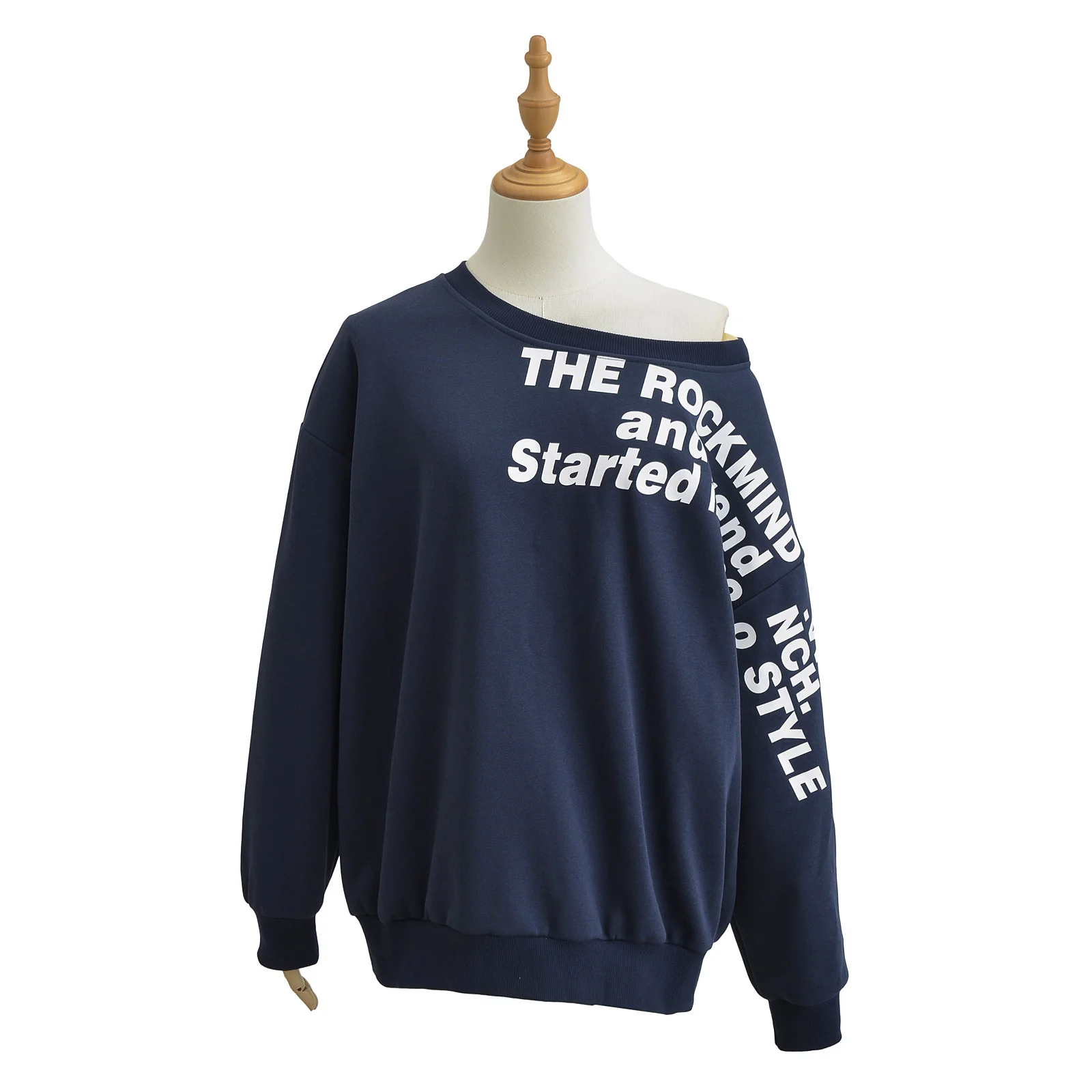 아메리칸 스타일 그레이 오프숄더 스웨트셔츠 여성 봄 가을 신상 루즈핏 레이지 걸 핫 걸 인스타 탑 스트리트웨어