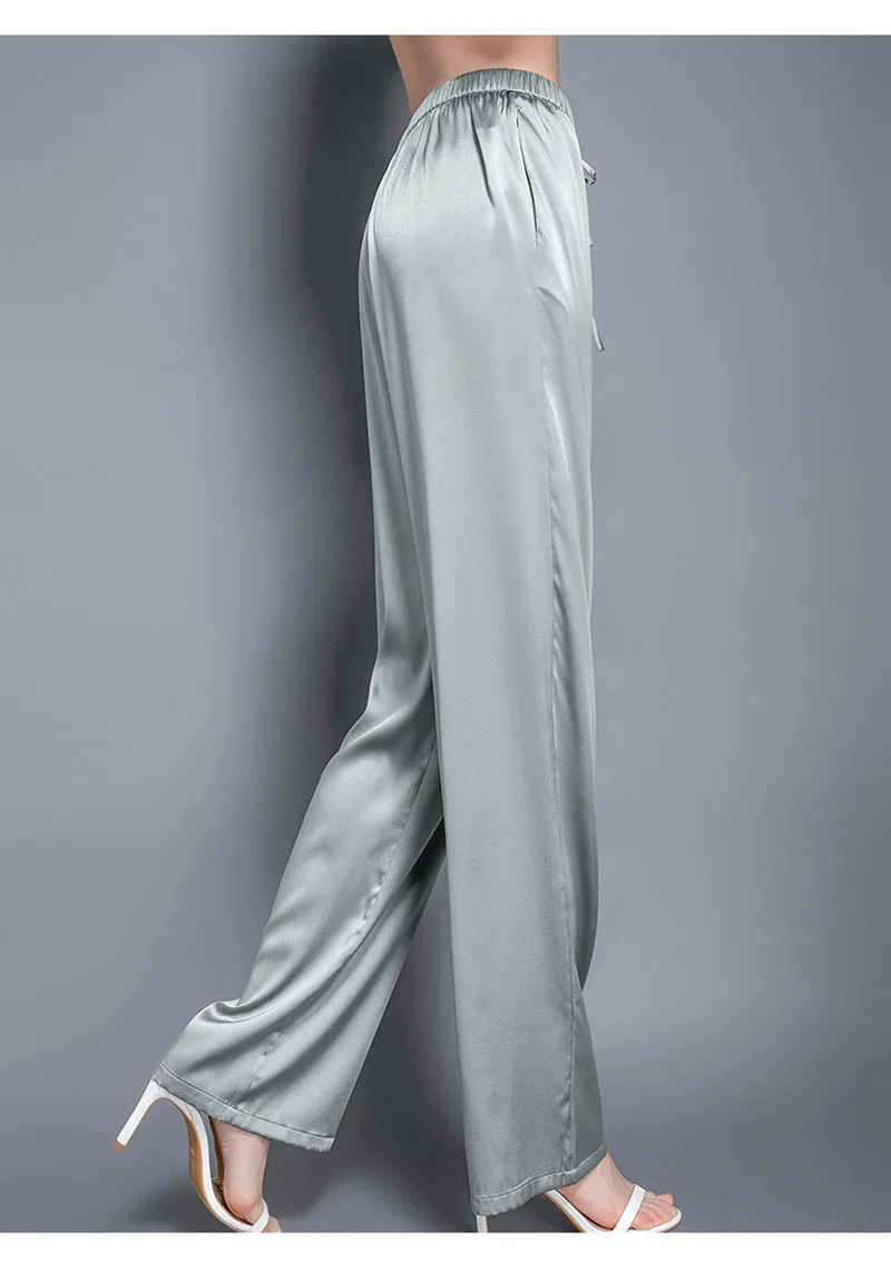 Natural Silk Women's Pants High-Waist Striped Straight Pants Outdoor Leisure Comfortable Cool and Light Spring and Summer