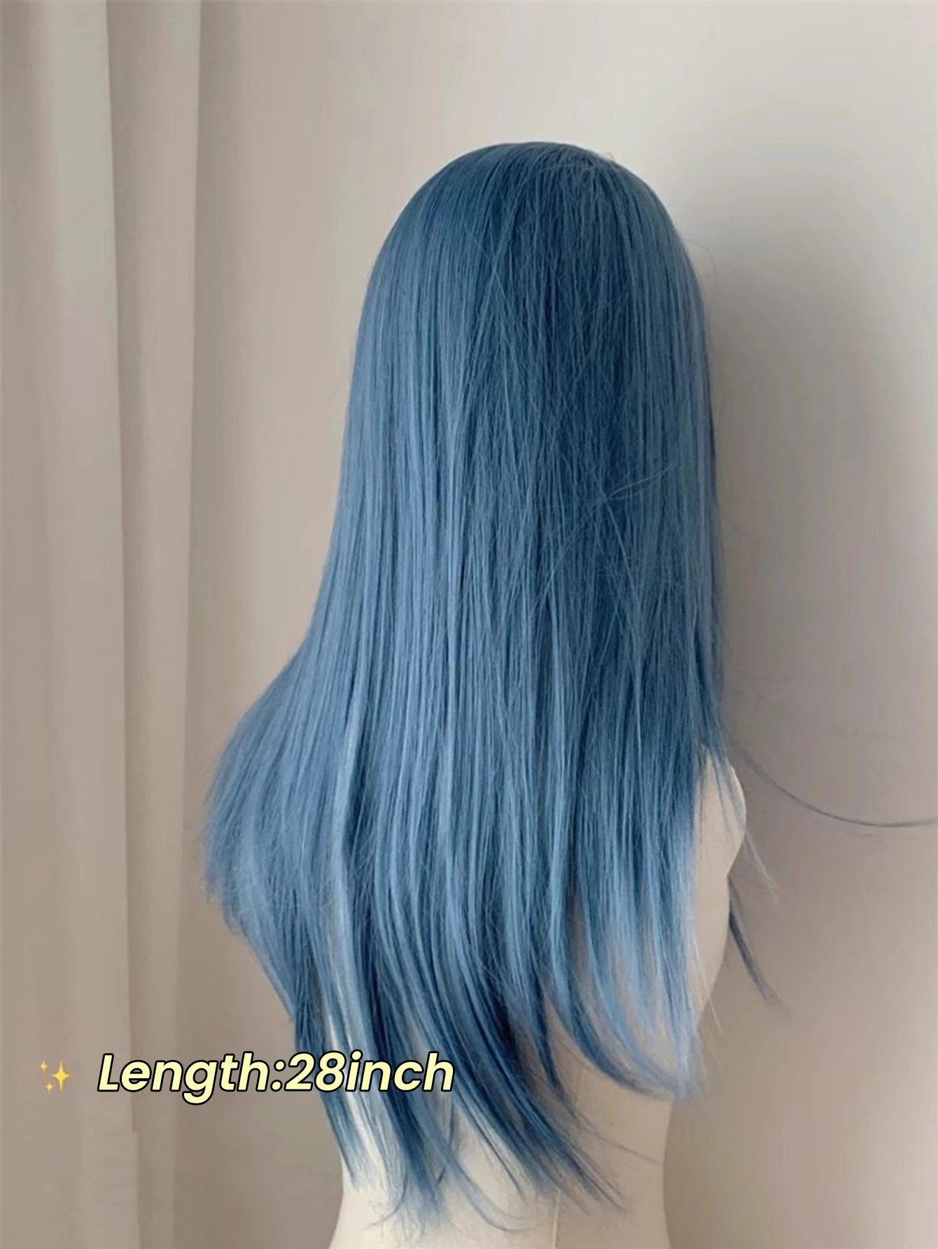 Synthetic Long Straight Lolita Lace Front Wig with Bangs Middle Part Wig Blue Cosplay Party Halloween Harajuku Wig For Women