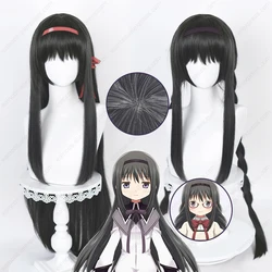 Homura Akemi peruka do Cosplay 90cm długie ciemne Grey proste/przynęty peruki odporne na ciepło syntetyczne impreza z okazji Halloween do włosów