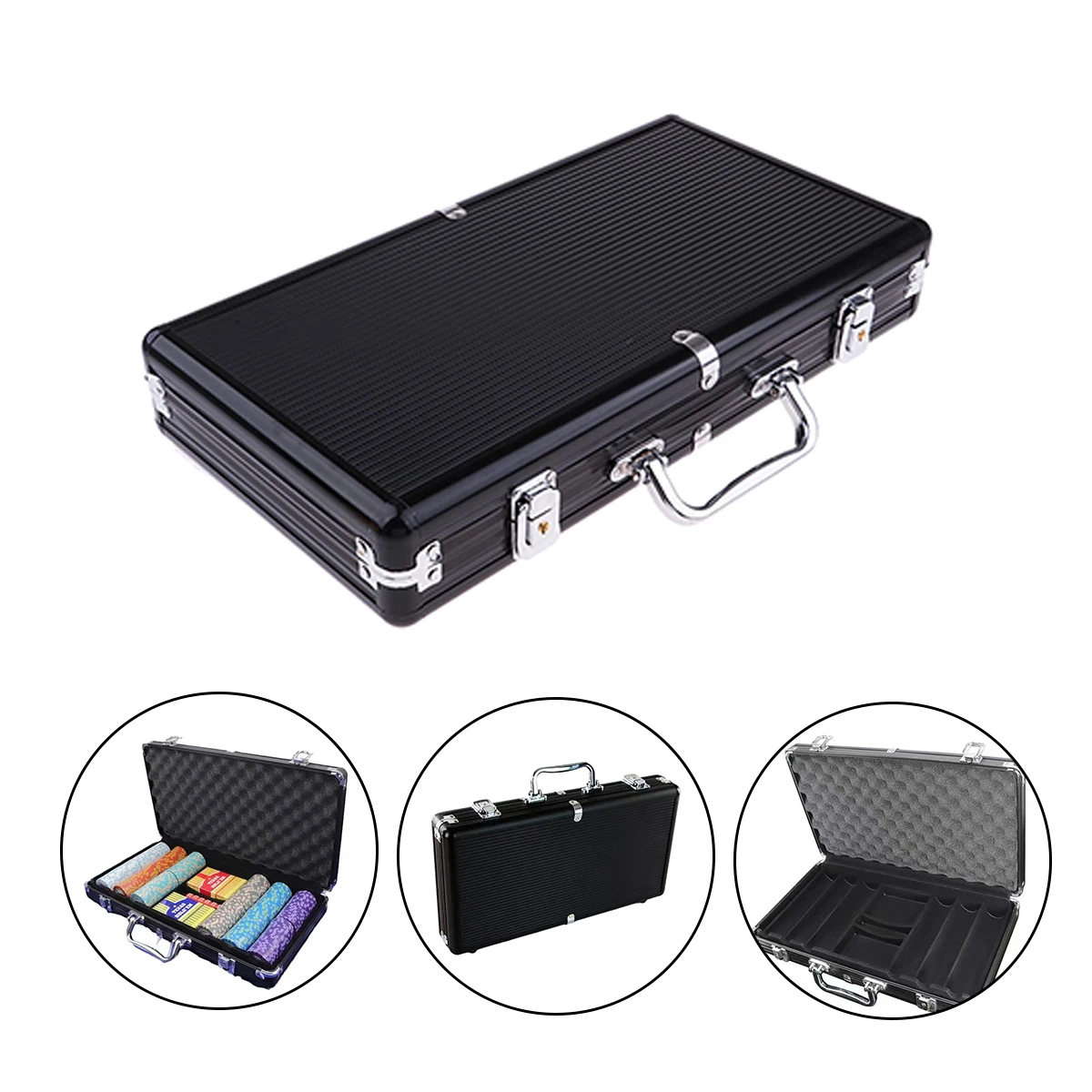 Aluminum alloy black 300 type portable storage box chip poker dice storage box set leisure and entertainment tools