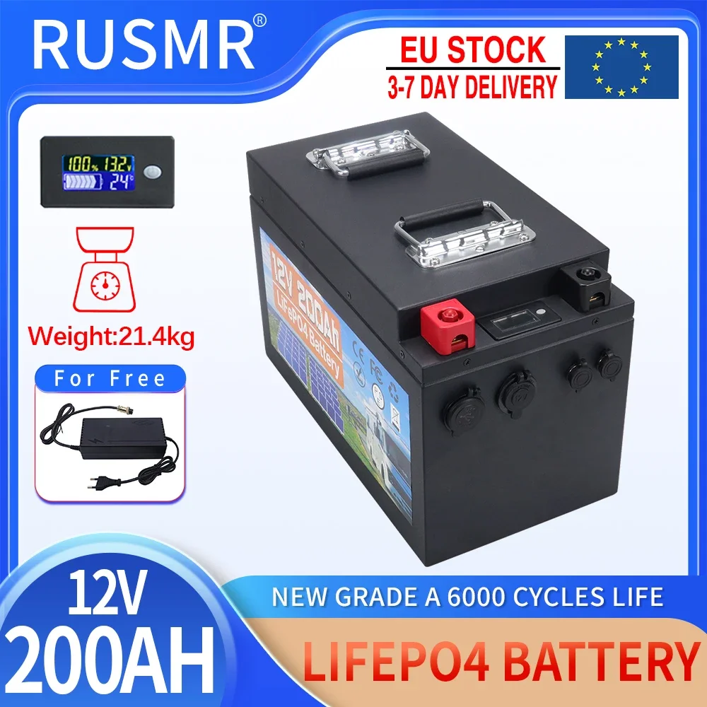 12V 150Ah 200Ah LiFePO4 Battery Built-in BMS Lithium Iron Phosphate Cell Pack 6000 Cycle For RV Campers Golf Cart Solar Tax Free