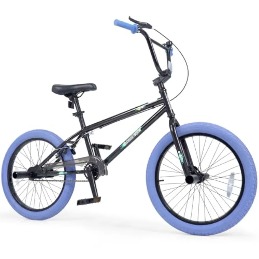 

Велосипед BMX Freestyle 20 дюймов с поворотом на 360 градусов, 4 пегами, регулируемым сиденьем, U-образным тормозом, рама из высокоуглеродистой стали, черный, для начинающих райдеров