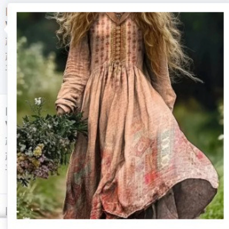 

20253d Printed Long-Sleeve Dress, Artistic Retro Style