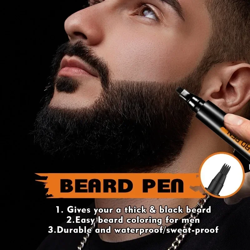 Waterproof Beard Pen Man Moustache Coloring Shaping Tools Thicker Longer Fuller Beard Eyebrows Hair Filling Pen Black Hair Care