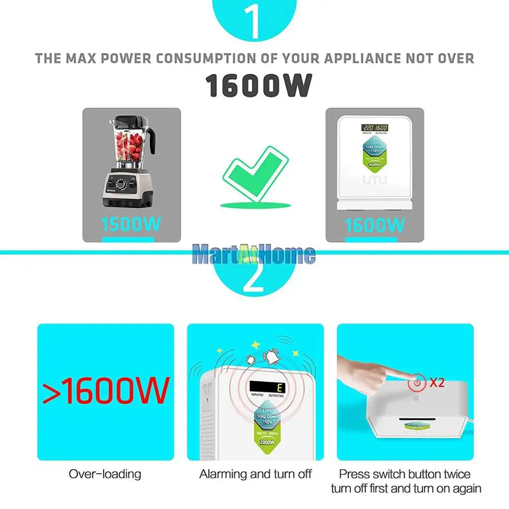 1600W Voltage Converter Household Travel Transformer 220V To 110V Step Down /110V To 220V Step Up