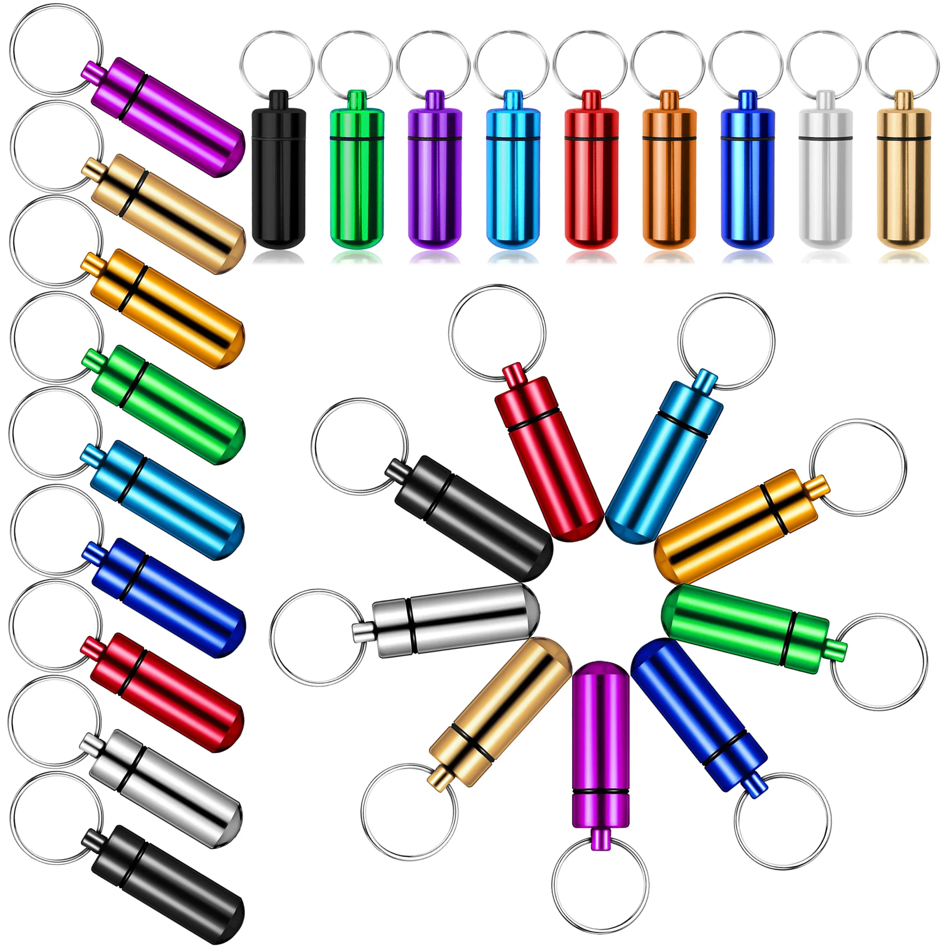 

100Pcs Keychain Pill Holder Small Pill Box Keychain Portable Waterproof Metal Pill Container Case Holder Organizer