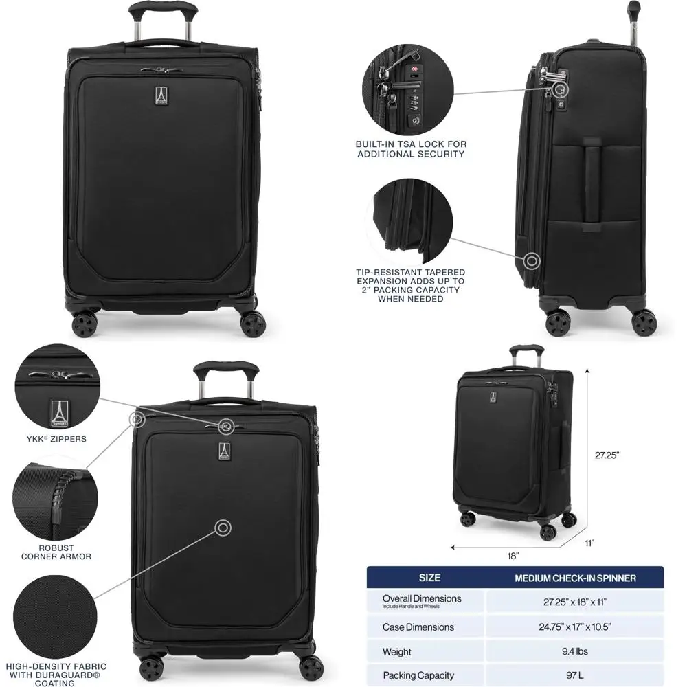 Mala de bagagem giratória de 8 rodas expansível leve com trava TSA Bolsa de viagem unissex