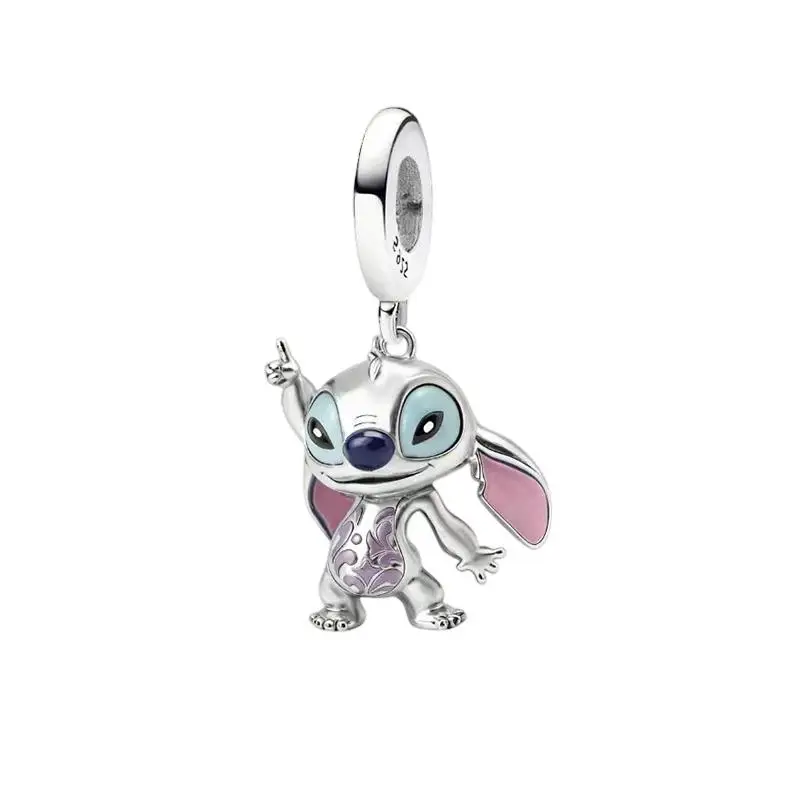 Potdemiel Disney 925 Silber Stitch&Mickey Charms Anhänger Perlen Passend für Original Halskette Armband DIY Frauen Geburtstagsgeschenk