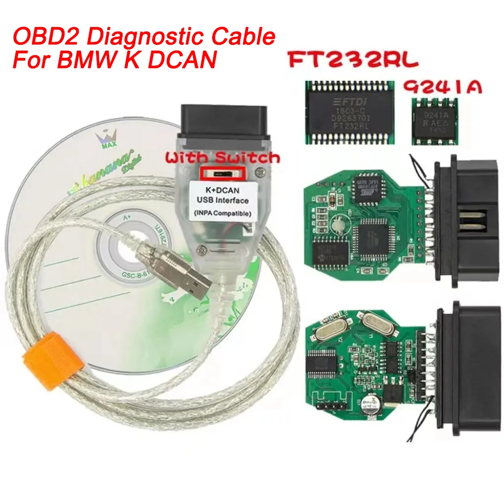 

K + DCAN для BMW E серии FTDI FT232RL с переключателем K DCAN для BMW OBD 2 OBD2 сканер кодов OBDII Автомобильные диагностические инструменты