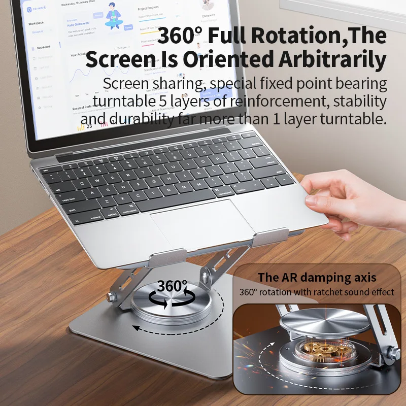 Aluminum Alloy Laptop Stand Adjustable Laptop Riser Stand Dissipation Tablet Stand with 360 Degree Rotation for Increased Heat