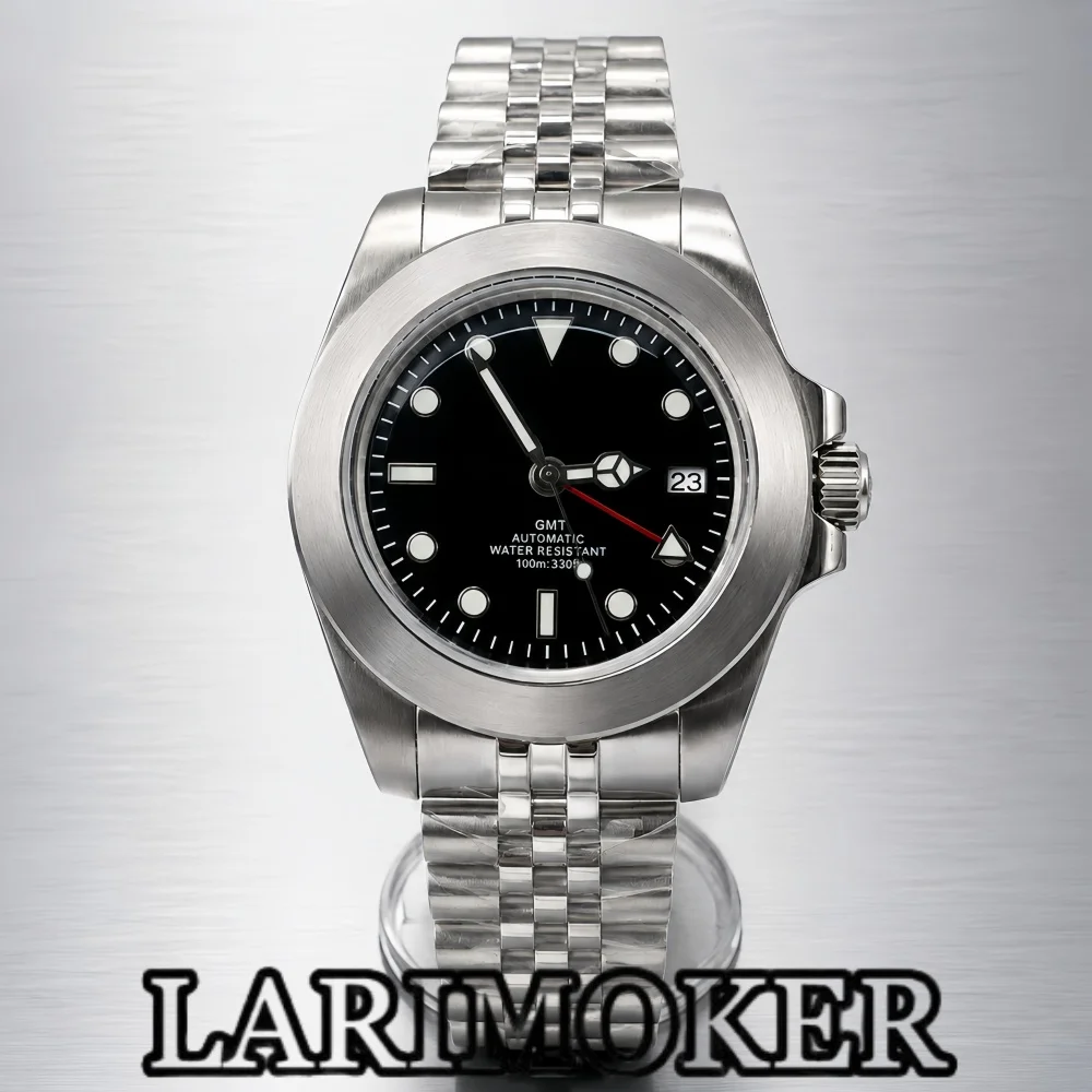 LARIMOKER 40mm NH34 GMT Automatic Watch Men Sapphire Crystal Dome Glass AR Coating Luminous Date Stainless Steel 100M Waterproof