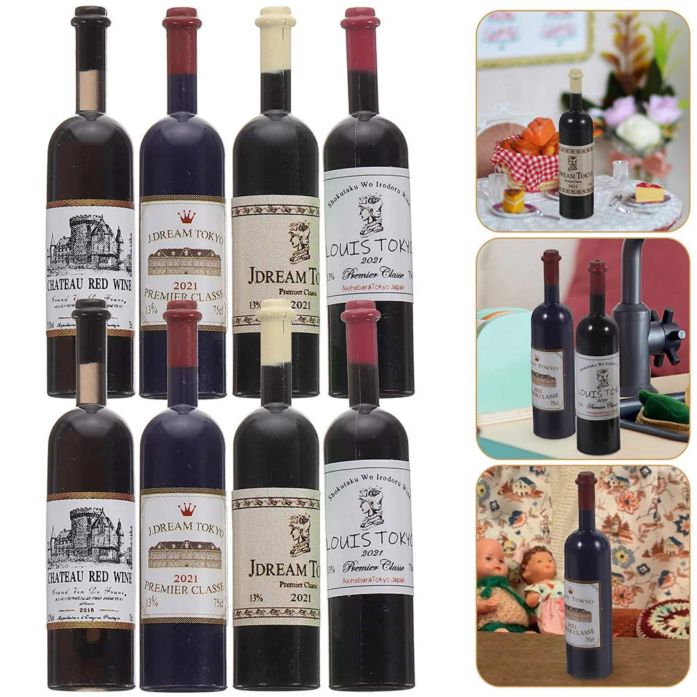 

12Pcs Mini Wine Bottles Plastic Realistic Miniatures Mini House Decoration Accessories for Kitchen Bar Scenes Wine Bottles Kit