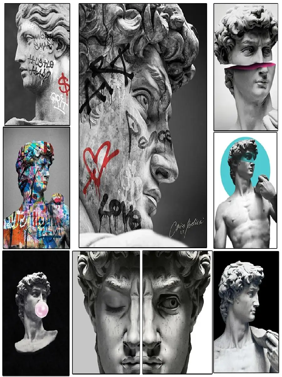 Modern Graffiti Art Prints  Apollo Marble David Pop Art Sculpture Canvas Painting for Wall Decor Gallery Home Decor