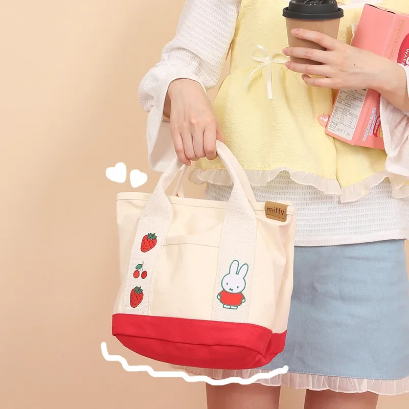 Miffy Handbag  Having A Partition Layer  Leisure  Portable  Solid Color  Lovely  Girls  Bento Lunch Box Bag  Canvas Gift Go Out