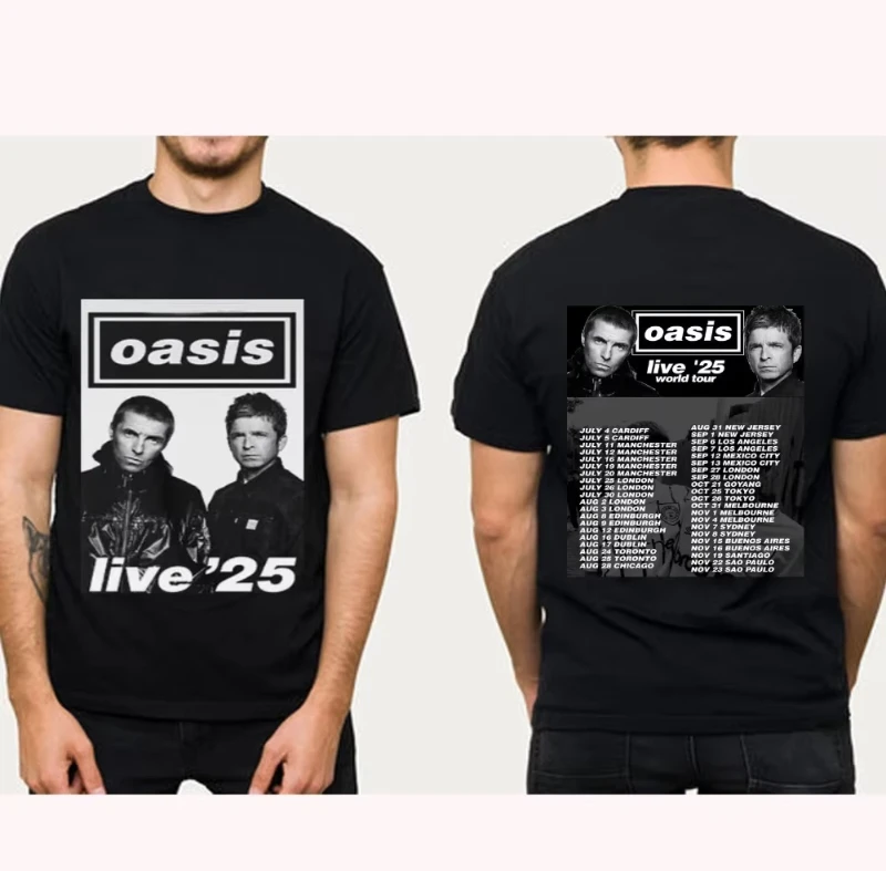

Oasis Men's Double-sided T-shirt World Tour 2025 Men's Fashion Print Comfortable Short-sleeved streetwear