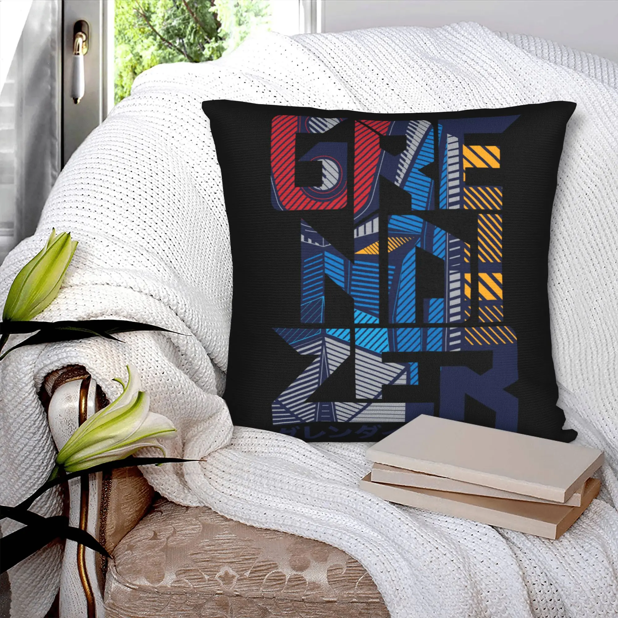 Nordic Style UFO Robot Grendizer Font Cushion Covers 45x45cm Soft Goldrake Goldorak Anime for Square Pillowcase Home Decorative