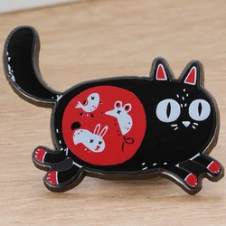 Black cat belly with rat fish rabbit match brooch badge accessory